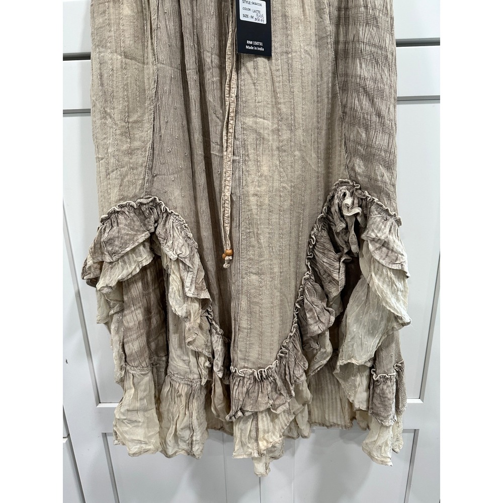 Young Threads Latte Beige Ruffle Midi Skirt Boho Textured Viscose SK44136 M - Picture 2 of 7